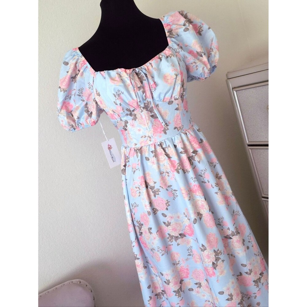 🍒NWT🍒 Blue Floral Puff Sleeve MIDI Dress